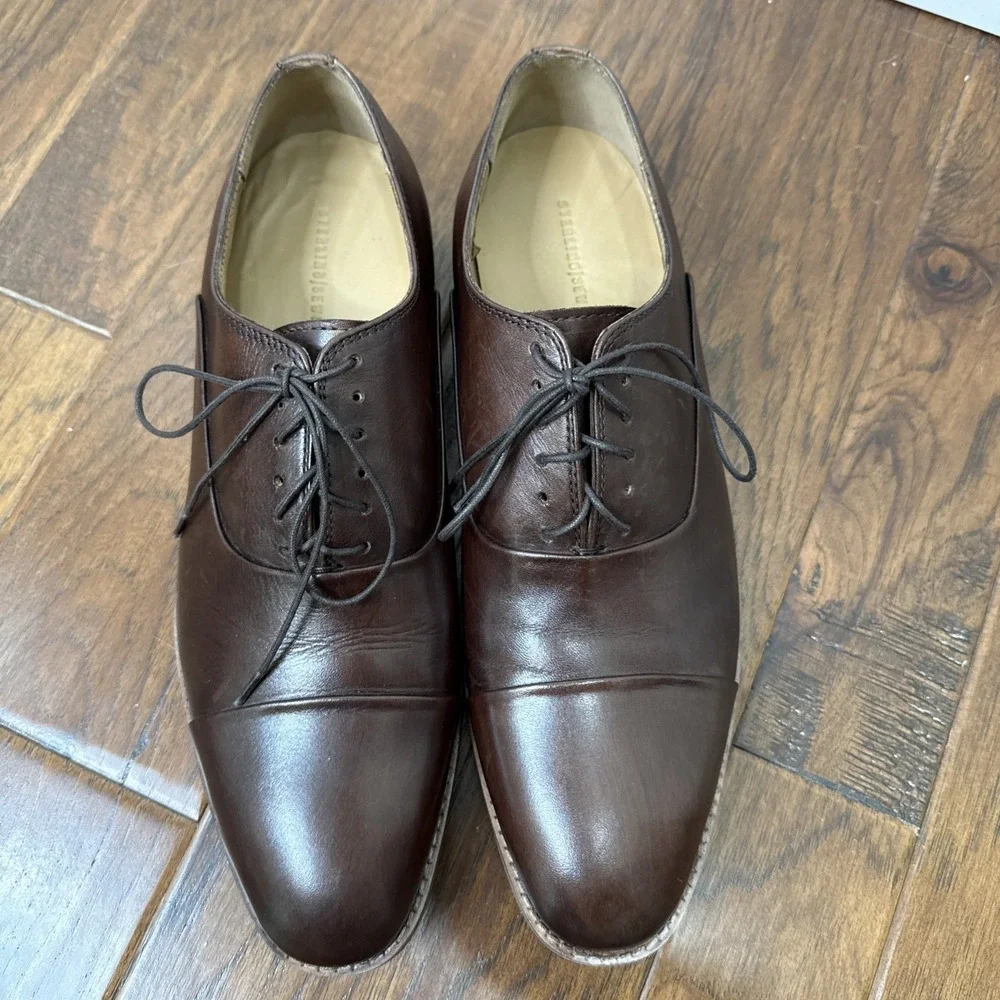 Leather Oxford Dress Shoes Men Brown Lace Up Office Professional Wedding 12 Wide
